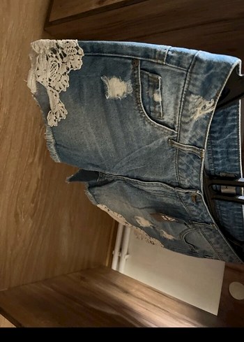s Beden mavi Renk Dantel Detaylı Mavi Kadın Mini Kot Şort