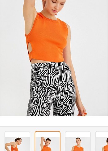 turuncu pencere detaylı kolsuz bluz - Görsel 2