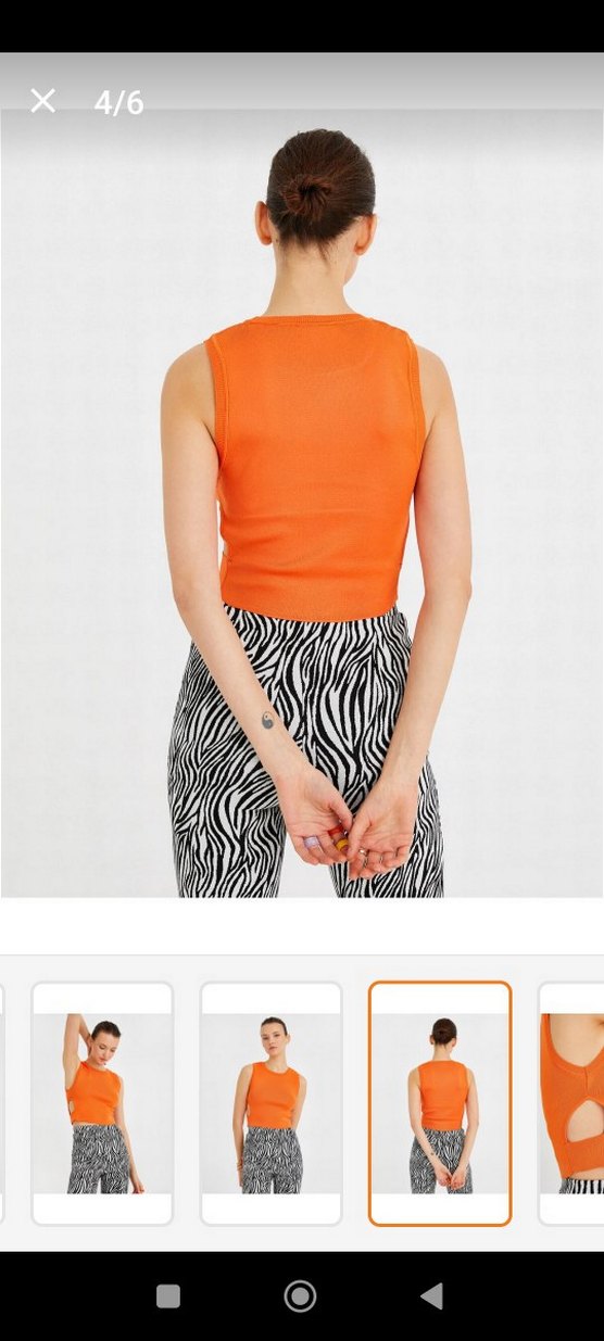 turuncu pencere detaylı kolsuz bluz - Görsel 4