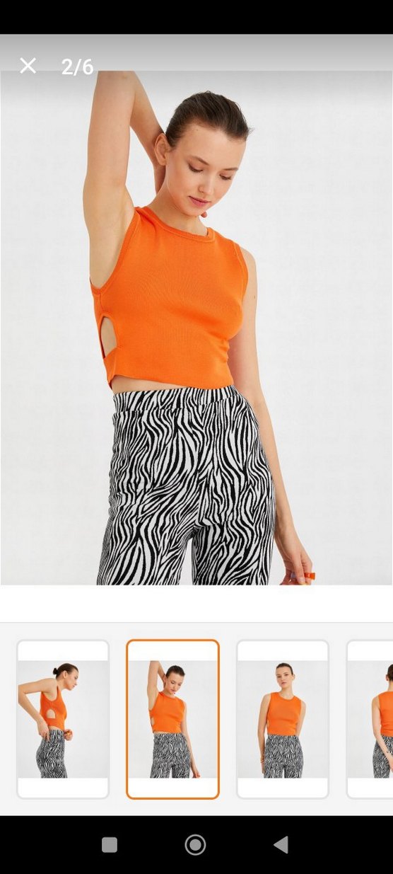 turuncu pencere detaylı kolsuz bluz - Görsel 2