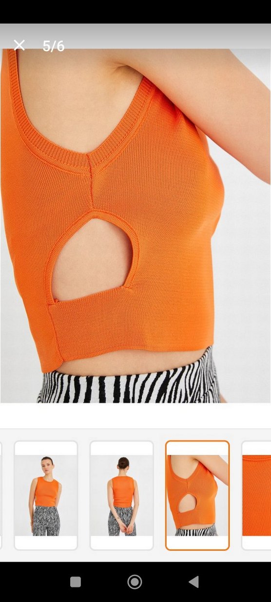 turuncu pencere detaylı kolsuz bluz - Görsel 5