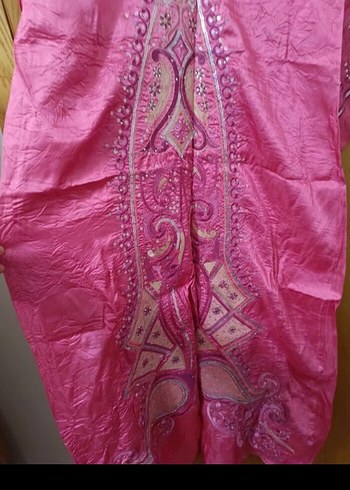 Uzun Pembe Nakışlı Bohem Kadın Elbisesi - Görsel 2