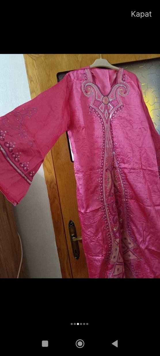 Uzun Pembe Nakışlı Bohem Kadın Elbisesi - Görsel 3