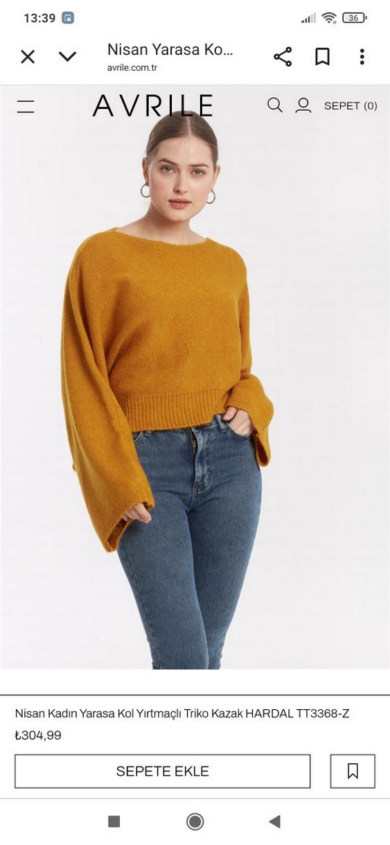 Hardal sarısı Örgü Kadın Triko Kazak - Görsel 2