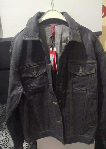 Gri Oversize Kadın Kot Ceket - Görsel 3