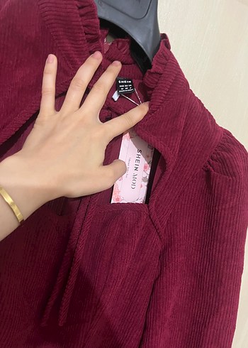 s Beden Bordo Mini Kadın elbise Yüksek Yakalı