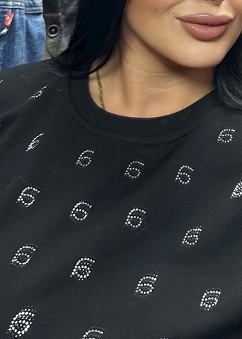 Siyah oval Yaka Kadın Sweatshirt - Görsel 2