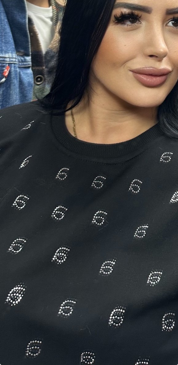 Siyah oval Yaka Kadın Sweatshirt - Görsel 2