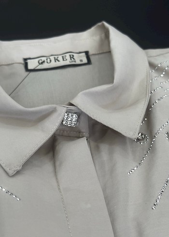 Bej Düğmeli Uzun Kollu Mini Gömlek ikili takım - Görsel 4