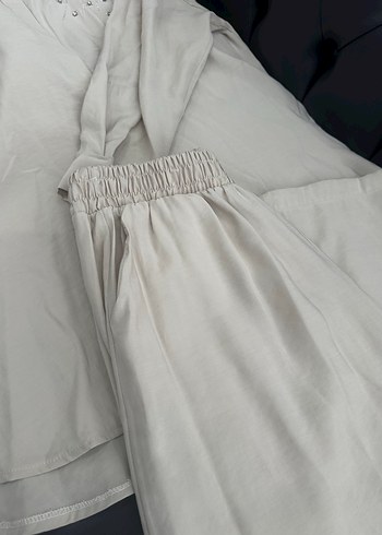 Bej Düğmeli Uzun Kollu Mini Gömlek ikili takım - Görsel 8