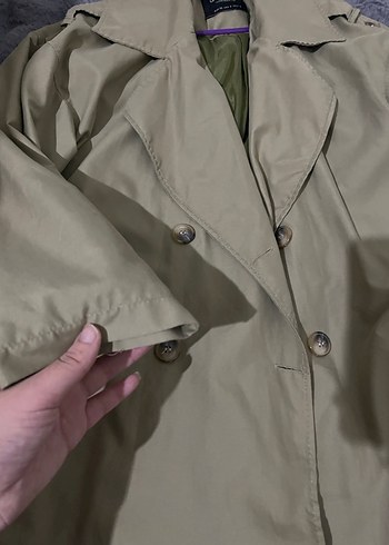 Düğmeli Bej Midi Kadın Trençkot - Görsel 4