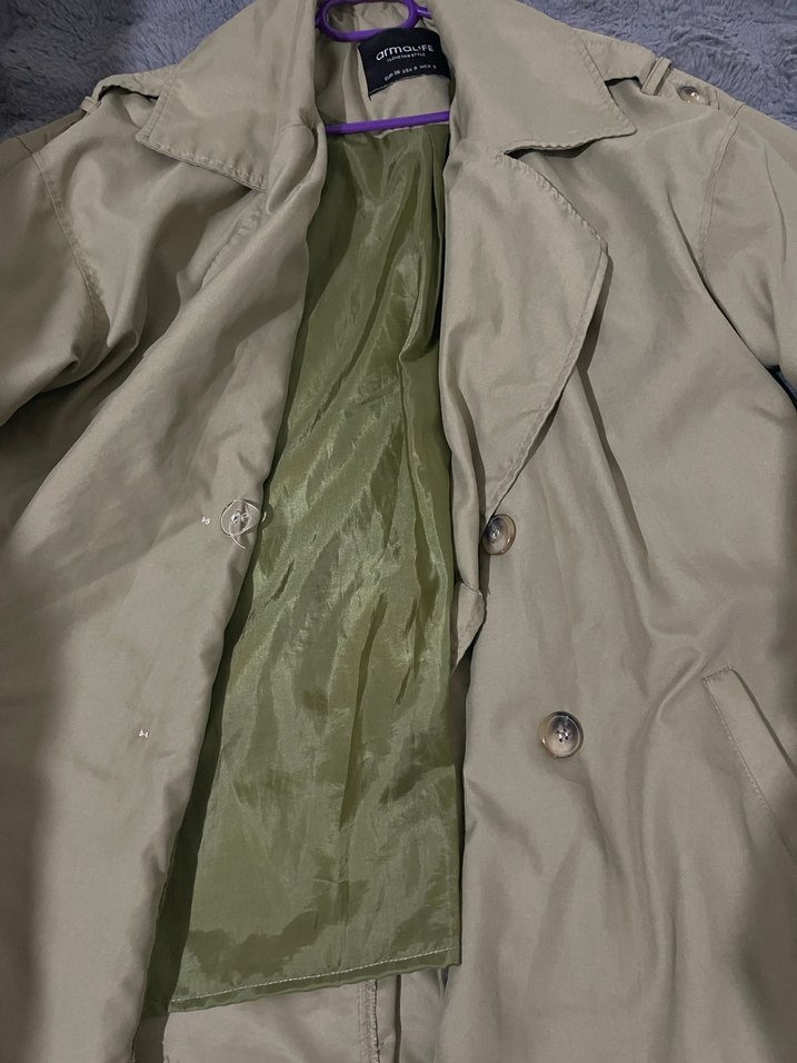 Düğmeli Bej Midi Kadın Trençkot - Görsel 3