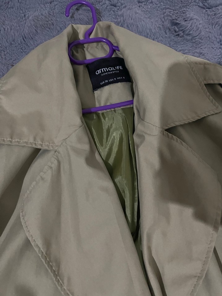 Düğmeli Bej Midi Kadın Trençkot - Görsel 5