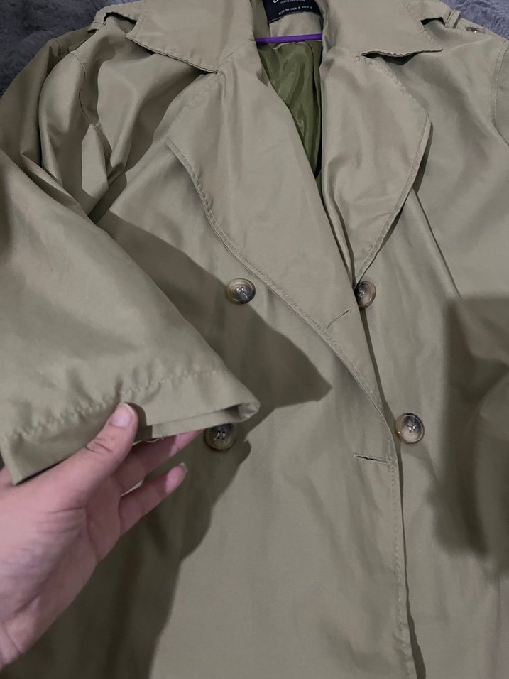 Düğmeli Bej Midi Kadın Trençkot - Görsel 4