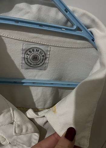 Düğmeli Beyaz Kadın Denim Ceket - Görsel 3