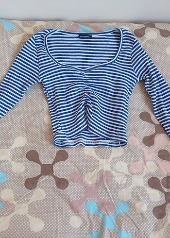Mavi Çizgili Uzun Kollu Crop - Görsel 2