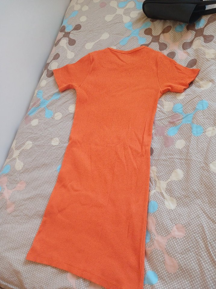 Turuncu Mini Kısa Kollu Kadın Elbise - Görsel 2