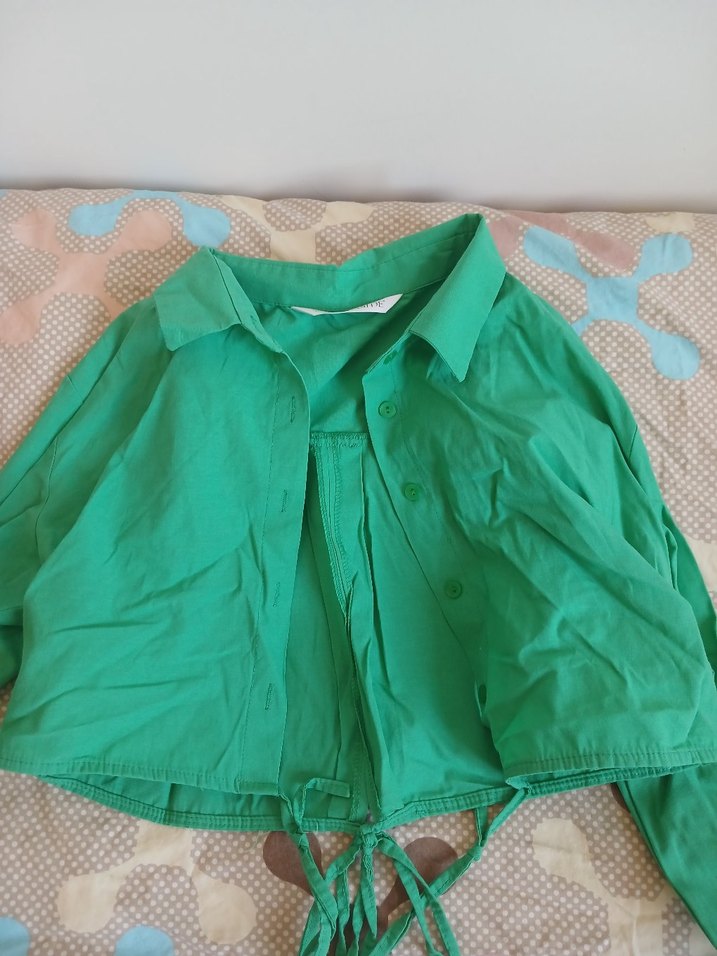 Yeşil Crop Gömlek - Görsel 2