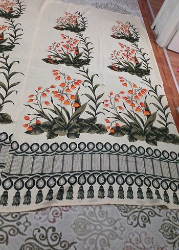 Çiçek desenli çok renkli 2 adet vintage fon perde - Görsel 2