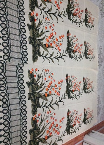 Çiçek desenli çok renkli 2 adet vintage fon perde - Görsel 3