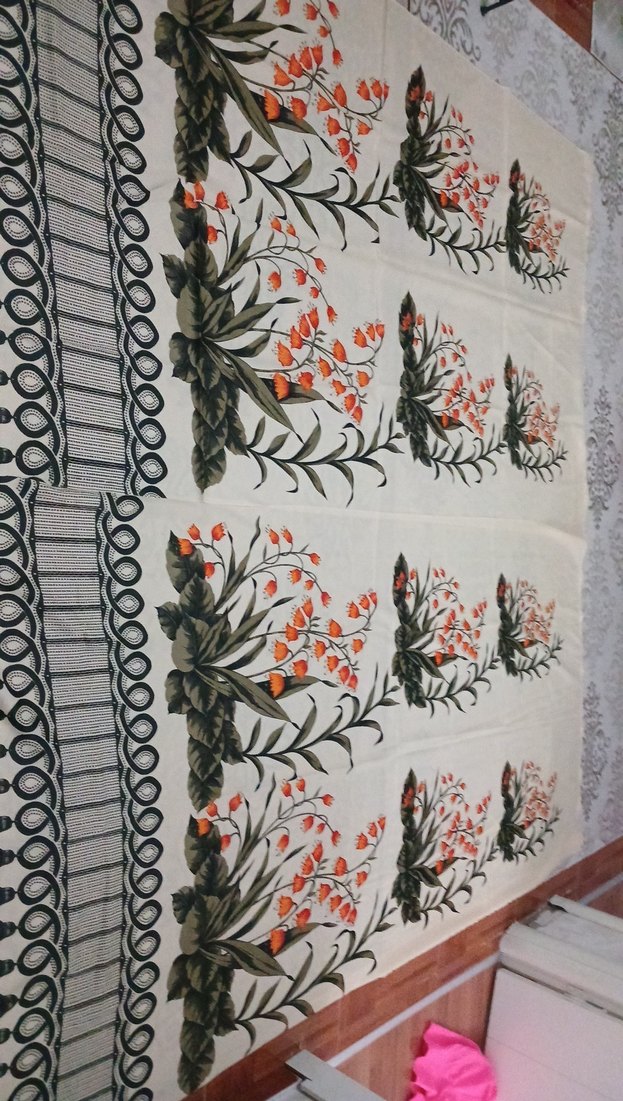 Çiçek desenli çok renkli 2 adet vintage fon perde - Görsel 3