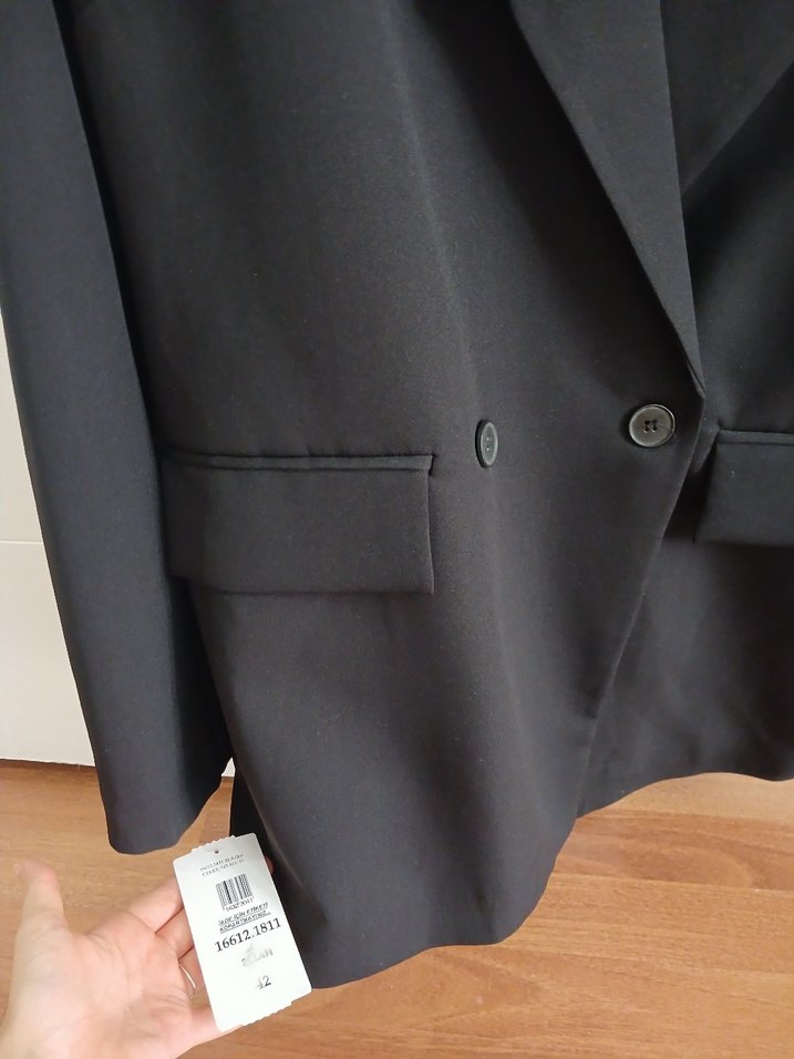 Düğmeli Siyah Kadın Blazer Ceket - Görsel 4