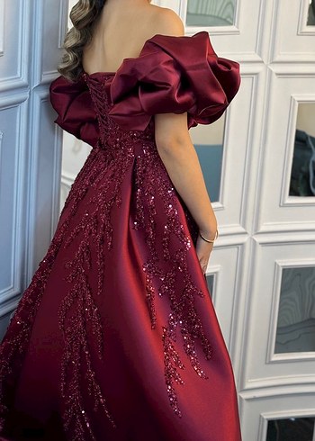 Bordo Uzun Straplez Kadın Abiye Kınalık - Görsel 6