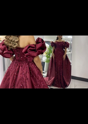 Bordo Uzun Straplez Kadın Abiye Kınalık - Görsel 3