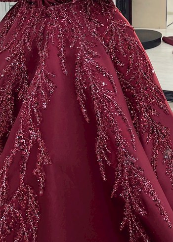 Bordo Uzun Straplez Kadın Abiye Kınalık - Görsel 7