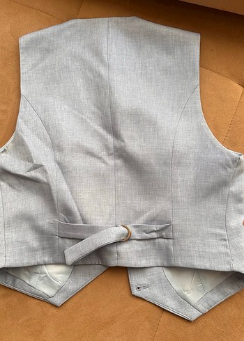 Düğmeli Gri Keten Kadın Yelek - Görsel 3