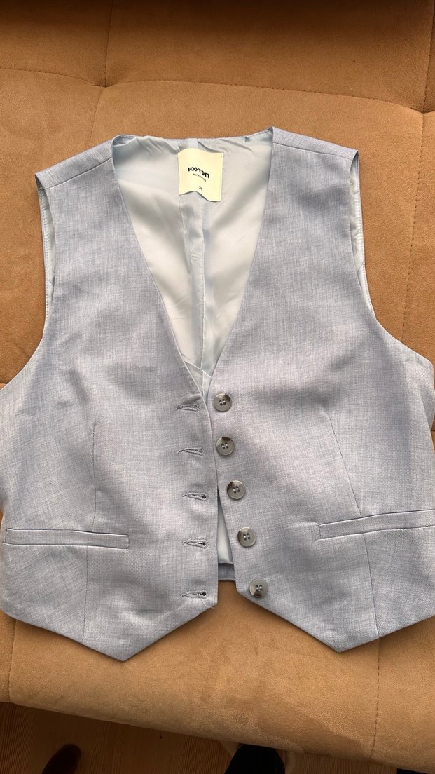 Düğmeli Gri Keten Kadın Yelek - Görsel 2