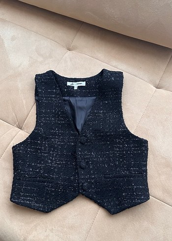 Düğmeli Koyu Gri Kadın Yelek - Görsel 2