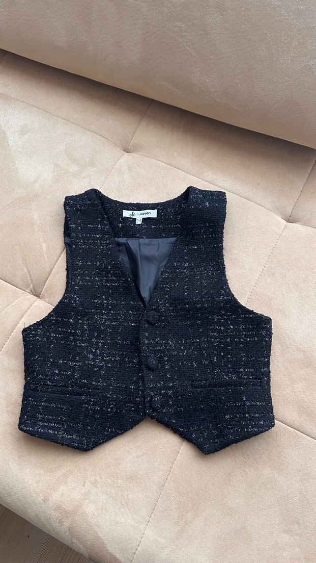 Düğmeli Koyu Gri Kadın Yelek - Görsel 2