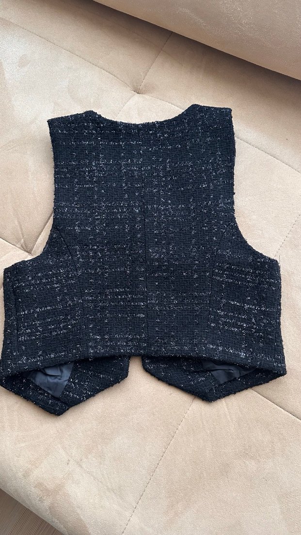 Düğmeli Koyu Gri Kadın Yelek - Görsel 3