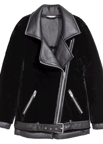 Kürklü Siyah Deri Biker Ceket - Görsel 4