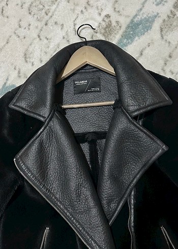 Kürklü Siyah Deri Biker Ceket - Görsel 2