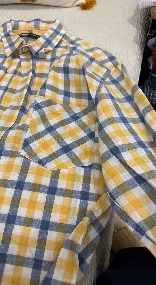 Sarı Ekose uzun Kollu Erkek Gömlek - Görsel 3