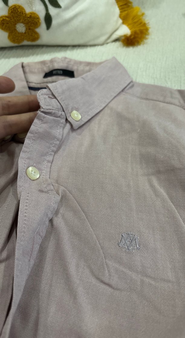 Gül kurusu Düğmeli Uzun Kollu Keten Erkek Gömlek - Görsel 3