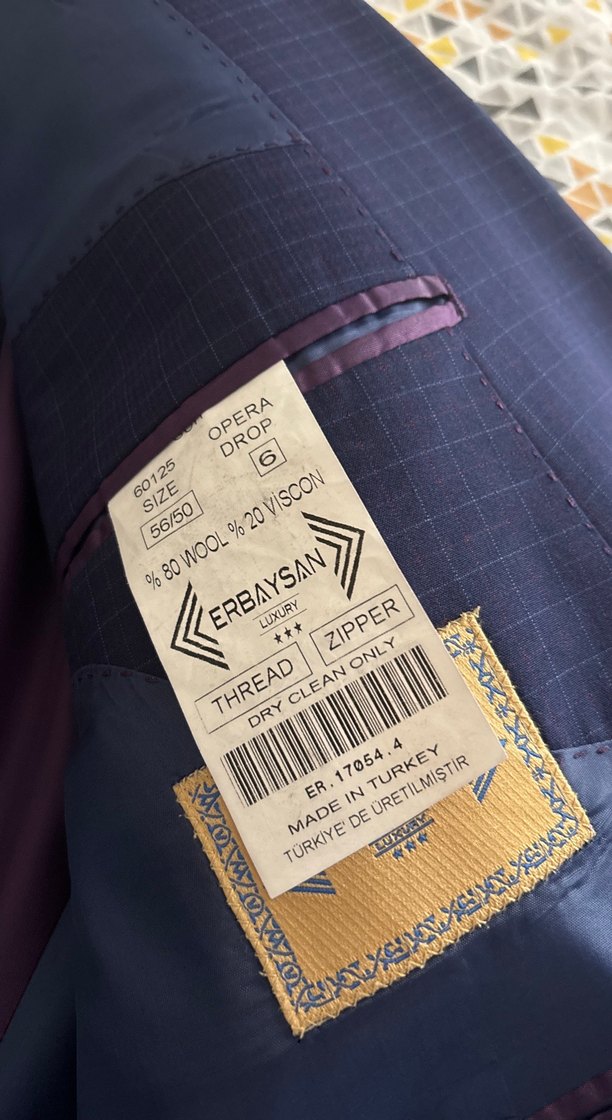 Lacivert Erkek mini kareli Takım Elbise 56 beden - Görsel 2