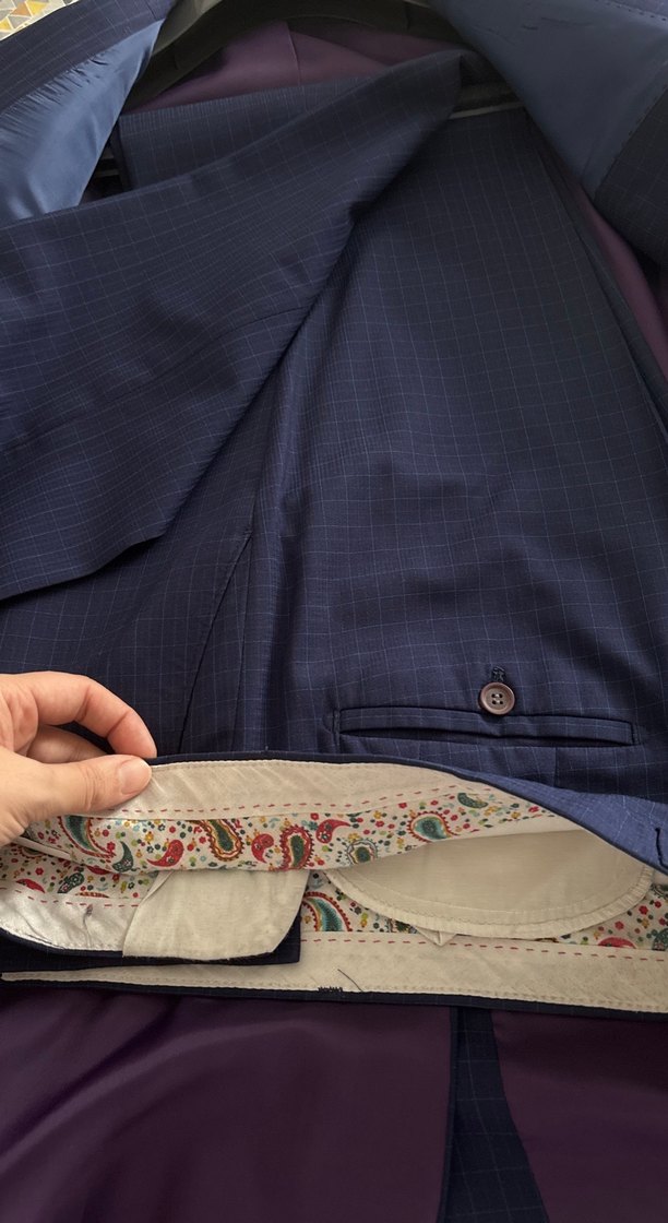 Lacivert Erkek mini kareli Takım Elbise 56 beden - Görsel 4