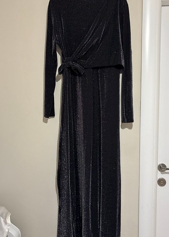 Siyah simli Uzun Kollu abiye Elbise - Görsel 2