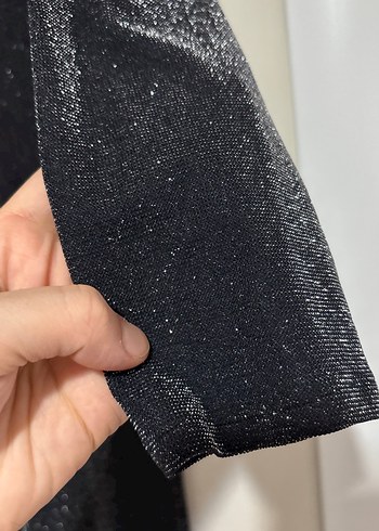 Siyah simli Uzun Kollu abiye Elbise - Görsel 3