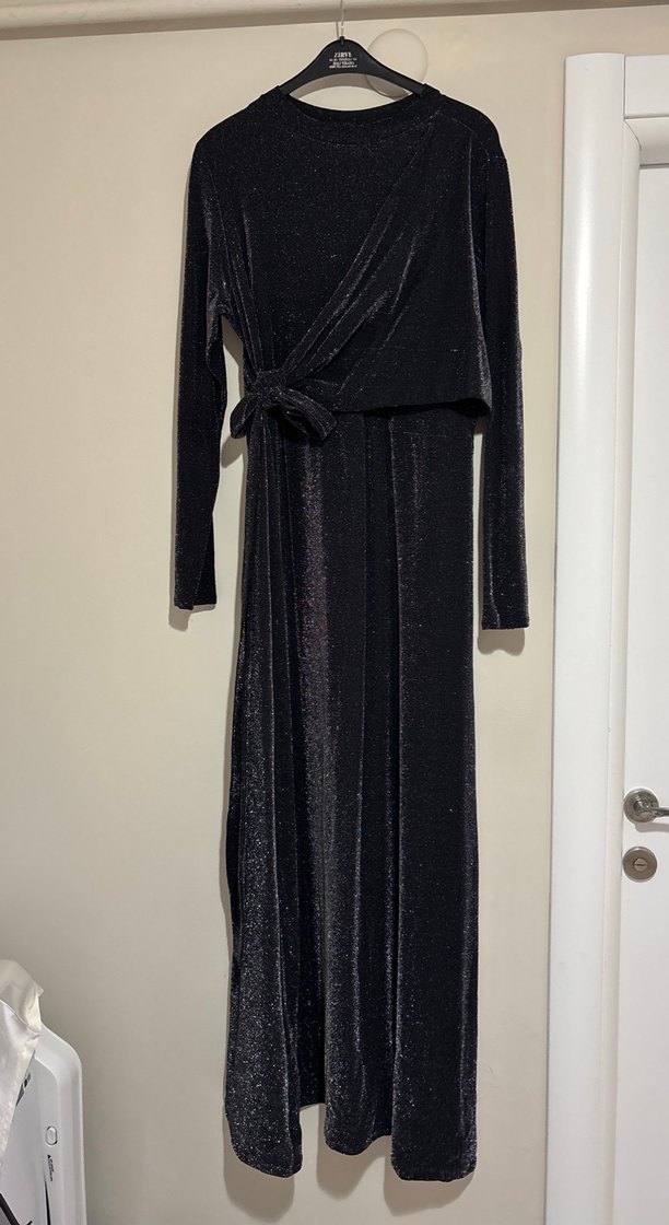 Siyah simli Uzun Kollu  abiye Elbise - Görsel 2