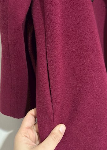 Bordo Uzun Düğmeli Kadın Kaban - Görsel 4