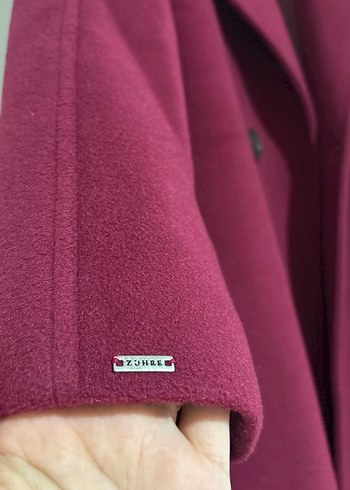 Bordo Uzun Düğmeli Kadın Kaban - Görsel 3