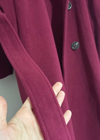 Bordo Uzun Düğmeli Kadın Kaban - Görsel 5