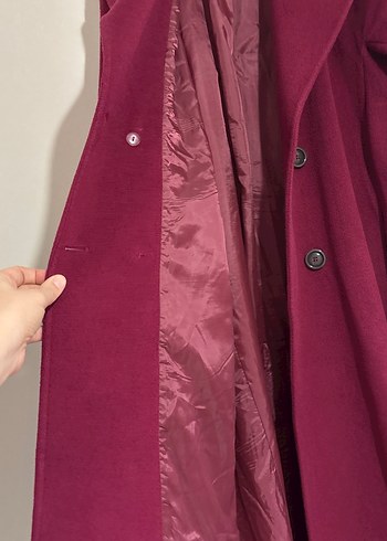 Bordo Uzun Düğmeli Kadın Kaban - Görsel 6