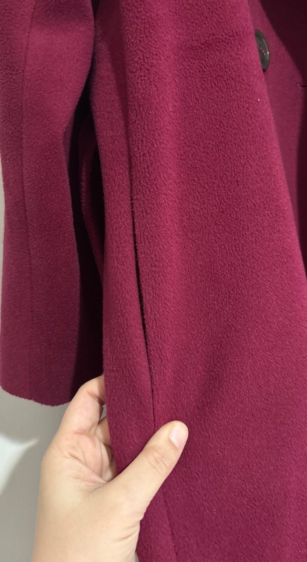 Bordo Uzun Düğmeli Kadın Kaban - Görsel 4