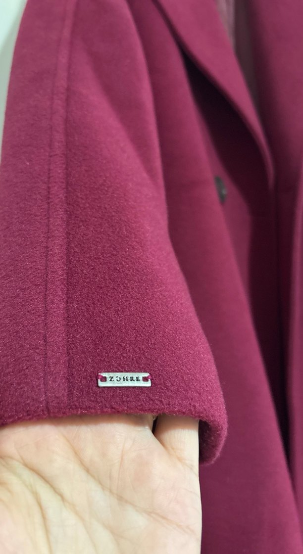 Bordo Uzun Düğmeli Kadın Kaban - Görsel 3