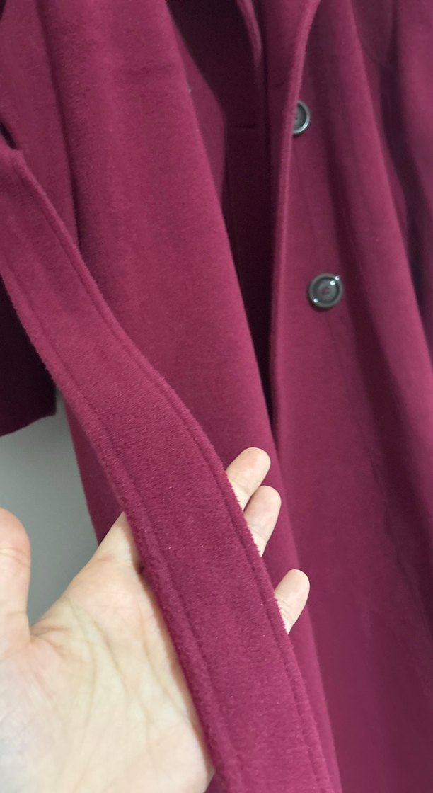 Bordo Uzun Düğmeli Kadın Kaban - Görsel 5